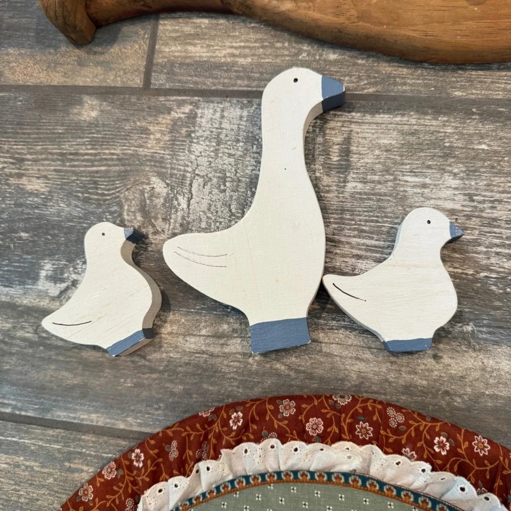 Cottagecore Country Goose Grandma Granny Wall Shelf Quilted Wall Hanging Wood